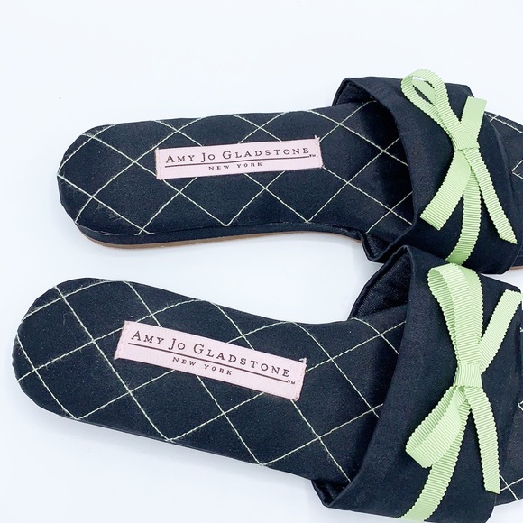 Amy Jo Gladstone Slippers Black Satin Slide On Mule - Picture 3 of 10